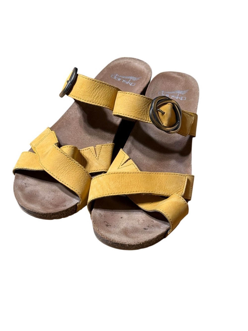 Dansko Susie Mango Yellow Nubuck Leather Wedge Sandals Women's Size 40 US 9.5-10 - Picture 2 of 7